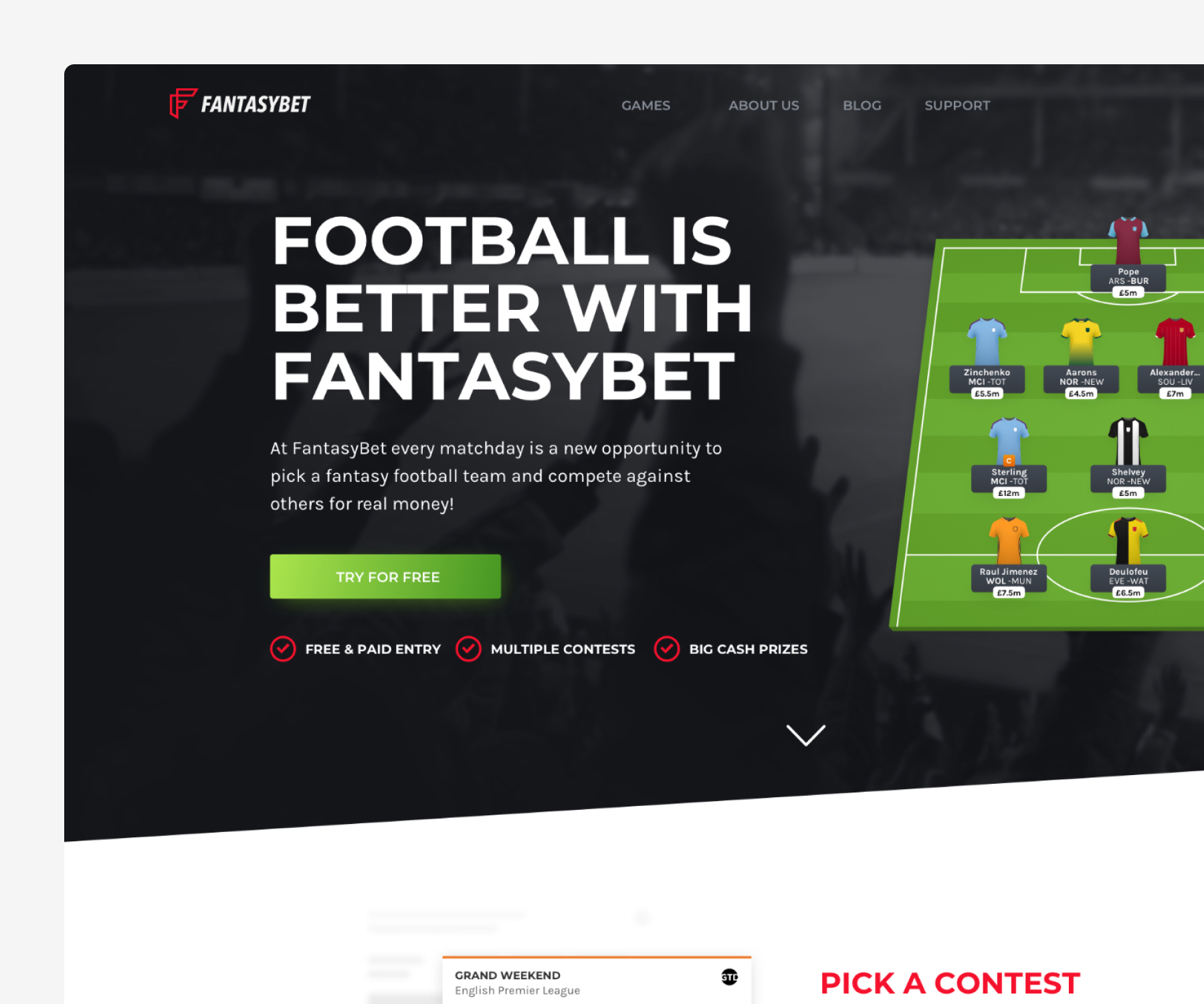 FantasyBet desktop landing page