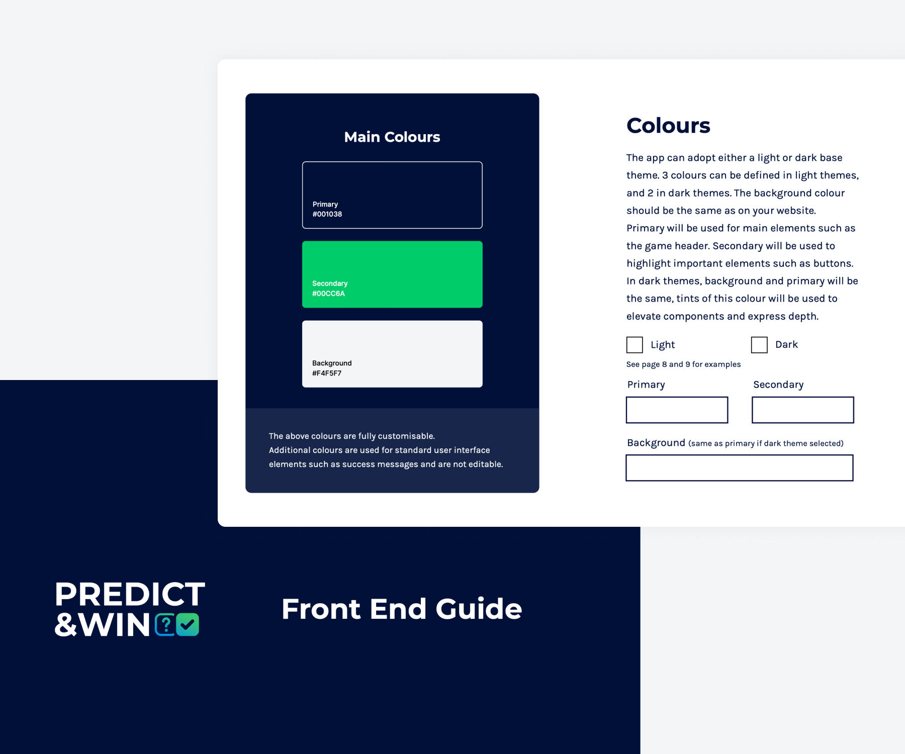 Front end guide for Predict & Win